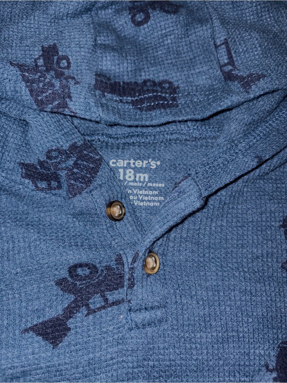 Carter's Blue Hooded Thermal Set with Dark Truck Print - Picture 2 of 2